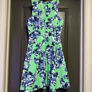 J Crew Floral Sleeveless Dress in Green and Blue